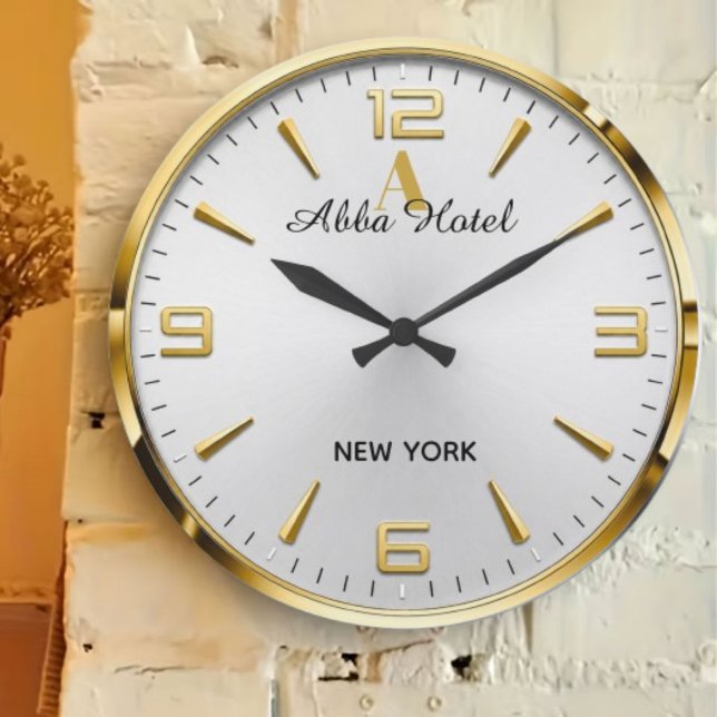 Reloj Redondo Grande Personalized Hotel Name Luxury Gold Silver  (Subido por el creador)