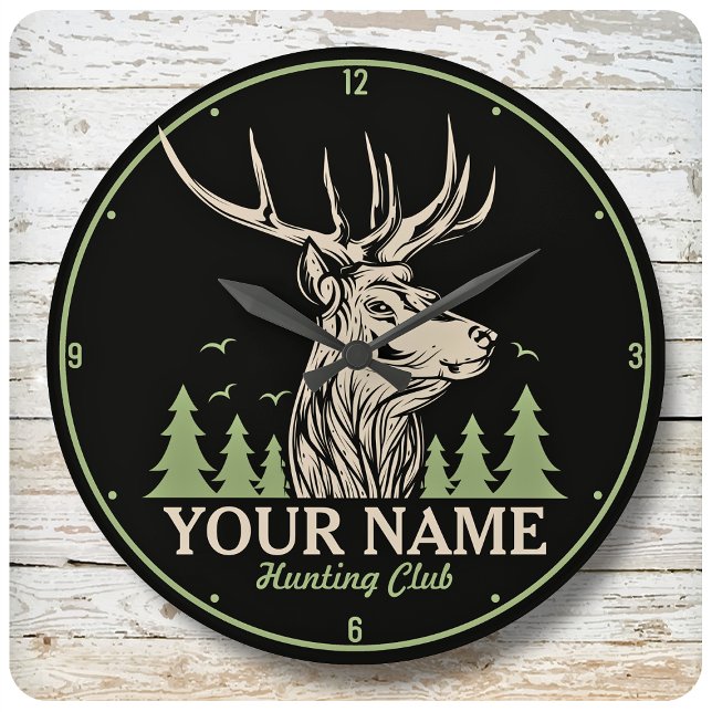 Reloj Redondo Grande Personalized Hunter Deer Elk Antler Hunting Club (Subido por el creador)