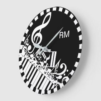Reloj Redondo Grande Personalized Jumbled Musical Notes and Piano Keys
