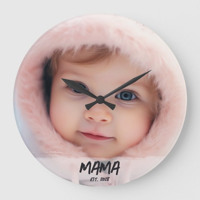 Reloj Redondo Grande Personalized Mama Established Photo Keepsake (Anverso)