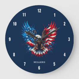 Reloj Redondo Grande Personalized Patriotic Colors America Bold Eagle