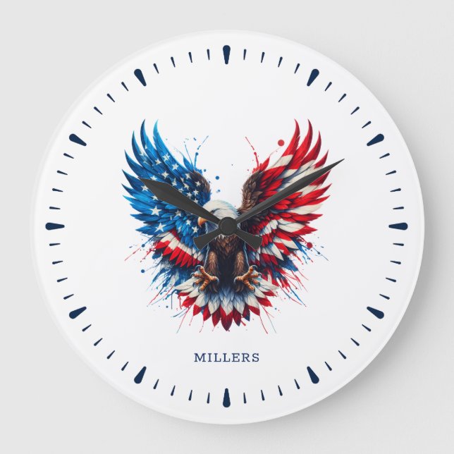 Reloj Redondo Grande Personalized Patriotic Colors America Bold Eagle (Anverso)