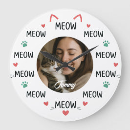 Reloj Redondo Grande Personalized Pet Photo Wall Clock with 'MEOW' 
