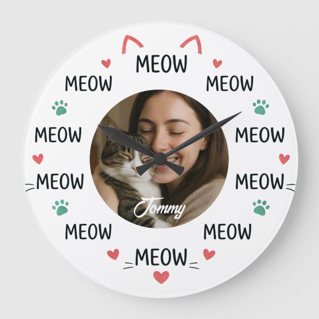 Reloj Redondo Grande Personalized Pet Photo Wall Clock with 'MEOW'  (Anverso)