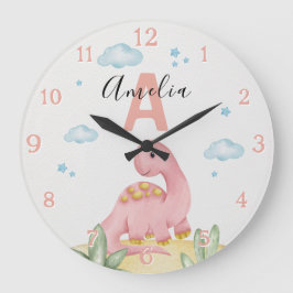 Reloj Redondo Grande Personalized Pink Dinosaur Nursery Large Clock