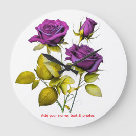 Reloj Redondo Grande Personalized Purple Rose Wall Clock | Add Your