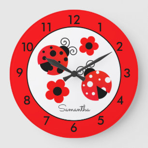 Reloj Redondo Grande Personalized Red Ladybug Round Clock