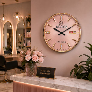 Reloj Redondo Grande Personalized Rose Gold Hair Salon 
