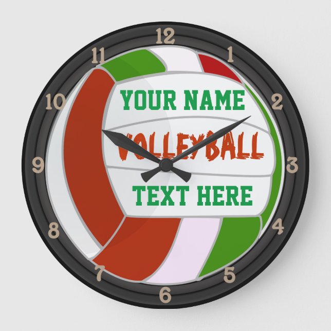 Reloj Redondo Grande Personalized Volleyball Name and Text (Anverso)
