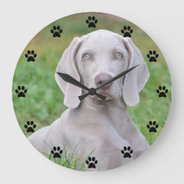 Reloj Redondo Grande Personalized Weimaraner Puppy Dog Paw Print Time