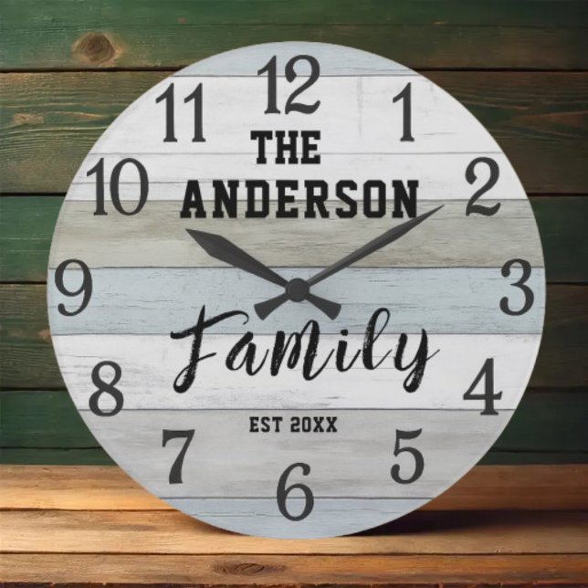 Reloj Redondo Grande Personalized Wood Family Name Farmhouse (Subido por el creador)