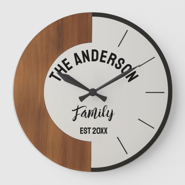 Reloj Redondo Grande Personalized Wood warmth and charm Family Name  (Anverso)