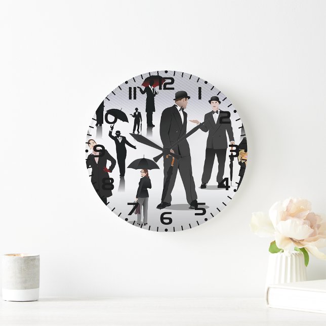 Reloj Redondo Grande Personas con paraguas (Subido por el creador)