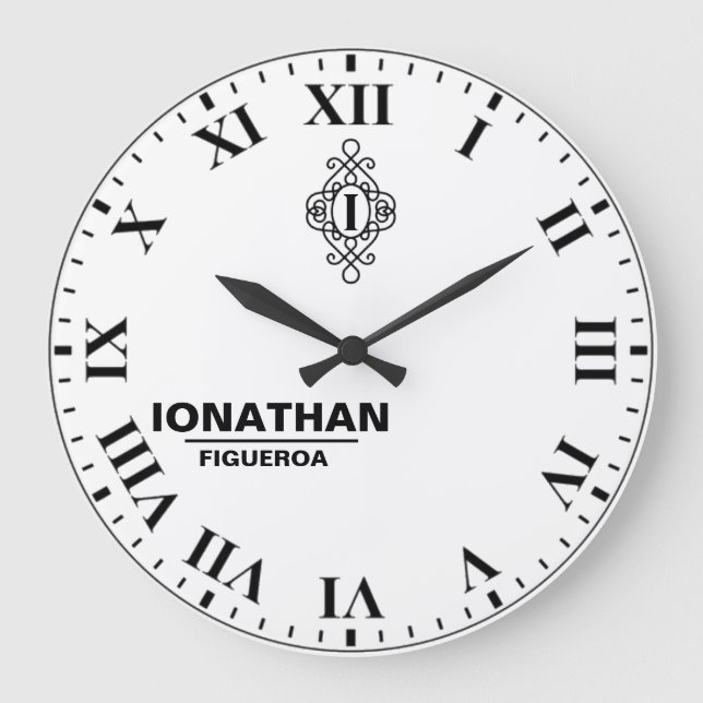 Reloj Redondo Grande Person's black and white  Monogrammed Initial  (Anverso)