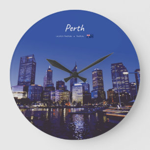Reloj Redondo Grande Perth, Australia - Horizonte de la ciudad de noche