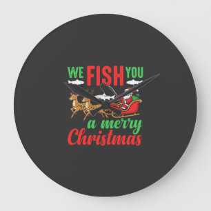 Reloj Redondo Grande Pesca de Navidad Feliz Pesca para Ti