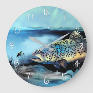 Reloj Redondo Grande Pesca de trucha arco iris
