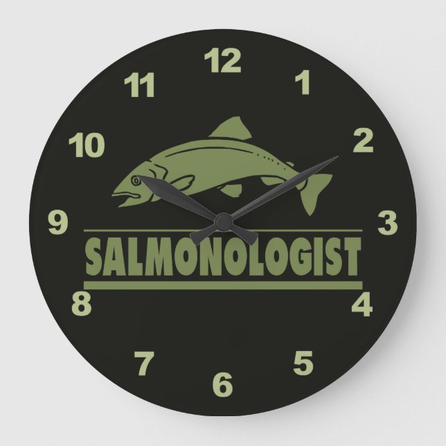 Reloj Redondo Grande Pesca humorística de salmón (Anverso)