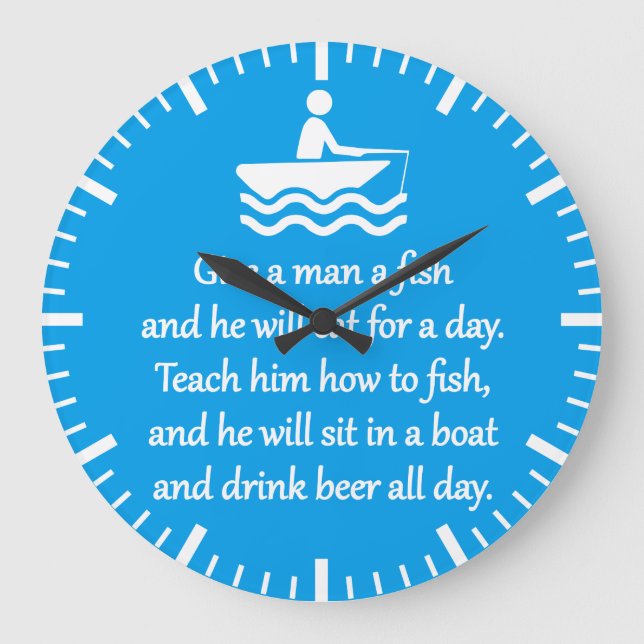 Reloj Redondo Grande Pesca y cerveza - Frase sarcástica Zen (Anverso)