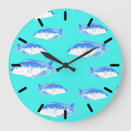 Reloj Redondo Grande Pescado azul en turquesa