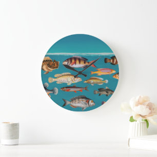 Reloj Redondo Grande Pescado colorido bajo el agua del océano azul