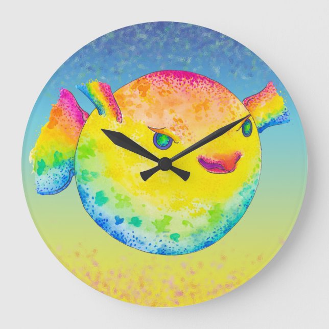Reloj Redondo Grande Pescado de Puffer (Anverso)