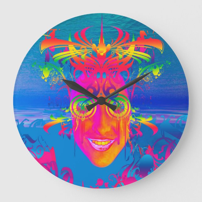 Reloj Redondo Grande Pescado psicodélico (Anverso)