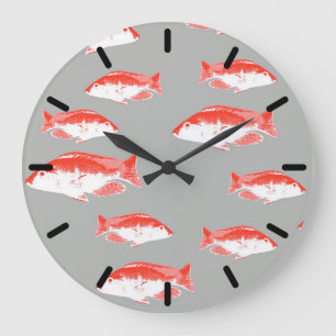 Reloj Redondo Grande Pescado rojo y gris