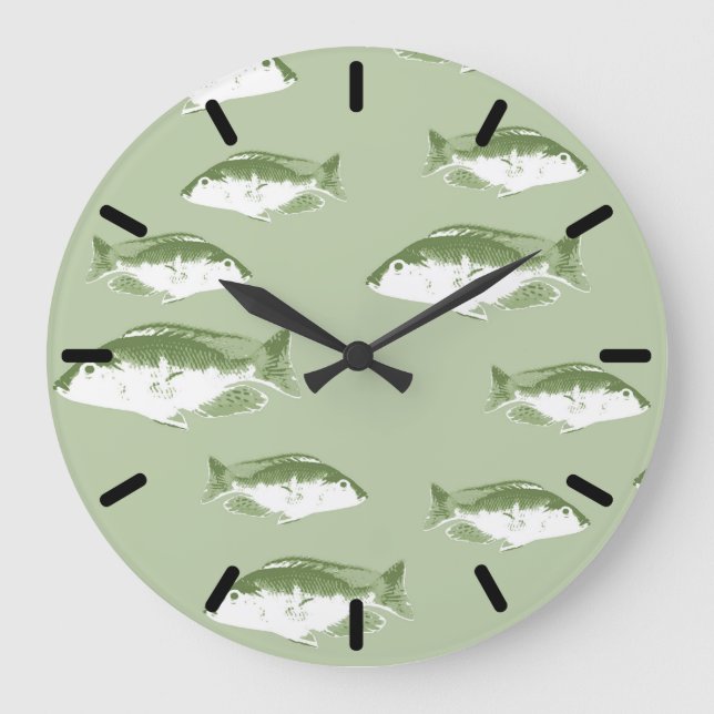 Reloj Redondo Grande Pescado verde oliva (Anverso)