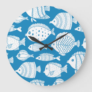 Reloj Redondo Grande Pescado Vintage: Ilustracion Decorativo.