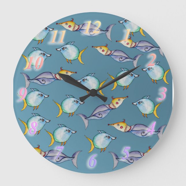 Reloj Redondo Grande Pescados extraños (Anverso)