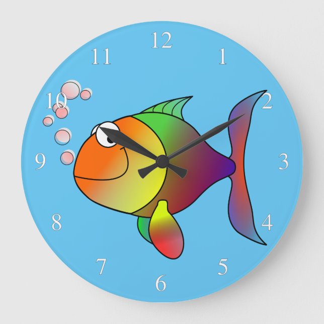 Reloj Redondo Grande Pescados felices pequeños números (Anverso)