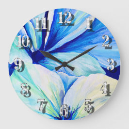 Reloj Redondo Grande Pétalos de flores azules caseras pintadas a mano