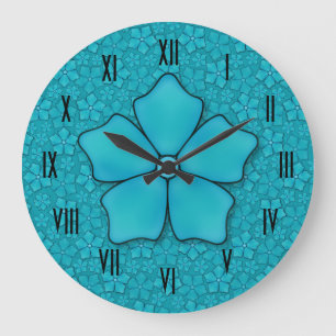Reloj Redondo Grande pétalos de flores de aguamarina