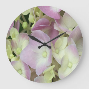 Reloj Redondo Grande Pétalos de hidrangea rosados y blancos antiguos y 