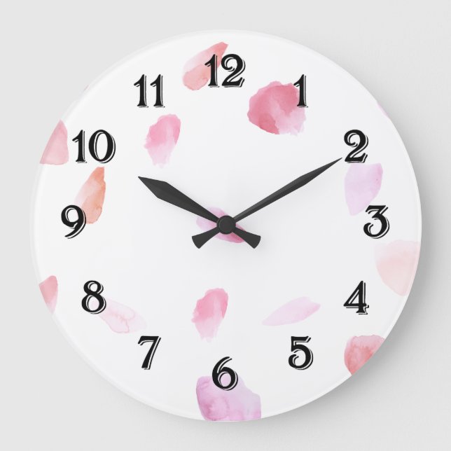 Reloj Redondo Grande Pétalos de Rosa Románticos (Anverso)