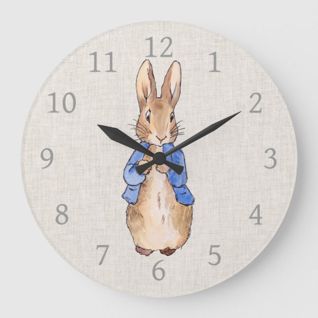 Reloj Redondo Grande Peter, el fondo de la lino beige del conejo (Anverso)
