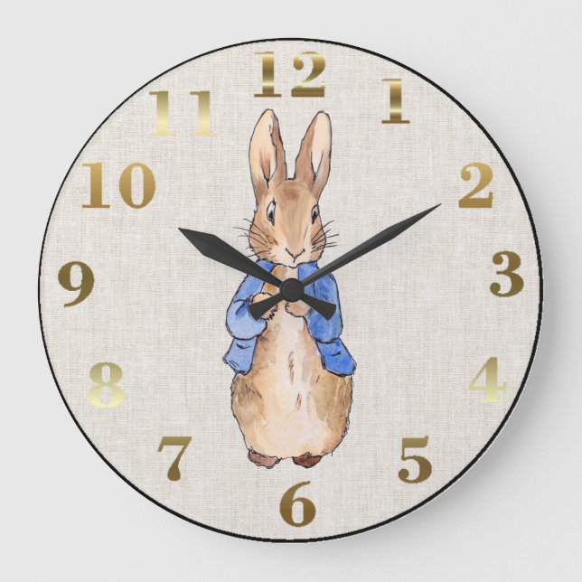 Reloj Redondo Grande Peter the Rabbit Beige Linen Background (Anverso)