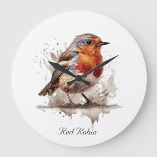 Reloj Redondo Grande Petirrojo Encantador en el Patio, personalizado