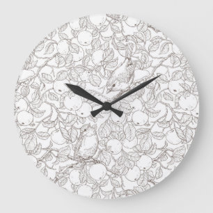 Reloj Redondo Grande Petirrojos en el manzano/marrón y blanco