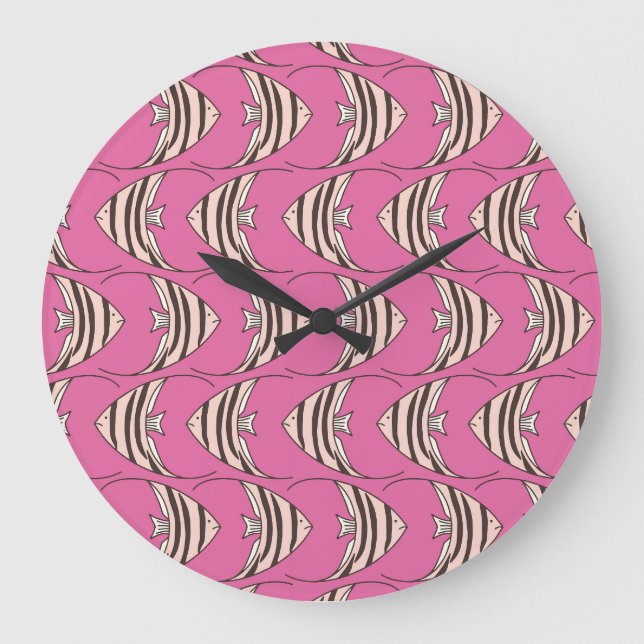 Reloj Redondo Grande Pez ángel rosa (Anverso)