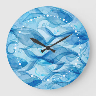 Reloj Redondo Grande Pez Azul Fluyendo Armónico Abstracto