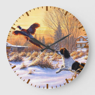 Reloj Redondo Grande Pheasant Animado A Tomar Vuelo