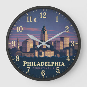 Reloj Redondo Grande Philadelphia Pennsylvania Skyline