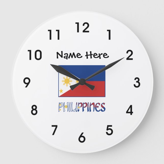 Reloj Redondo Grande Philippines and Filipino Flag and Your Name (Anverso)