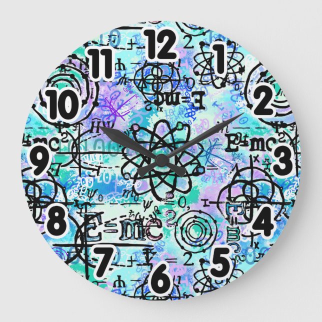 Reloj Redondo Grande Physics and Math Symbols, Geek (Anverso)