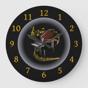 Reloj Redondo Grande Piano ~ G clef ~ Musical Swirl ~ Spotlight ~* ~