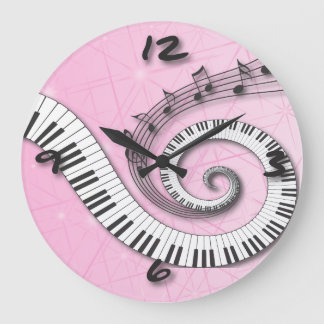 Reloj Redondo Grande Piano Keys Music Notes on pink Wall Clock