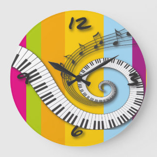 Reloj Redondo Grande Piano Keys Music Notes on Rainbow Wall Clock