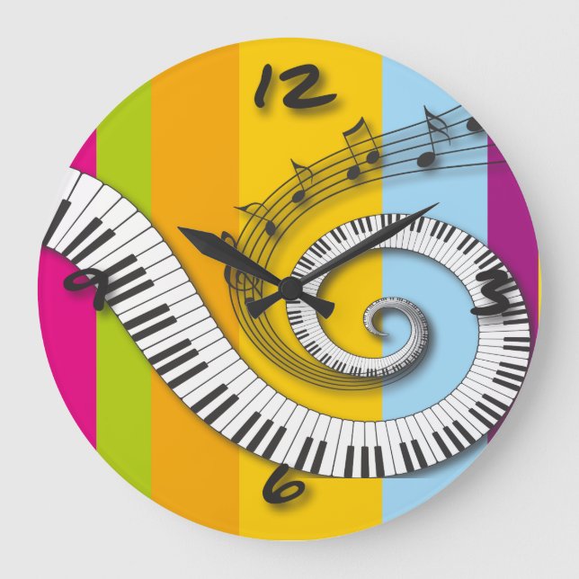 Reloj Redondo Grande Piano Keys Music Notes on Rainbow Wall Clock (Anverso)